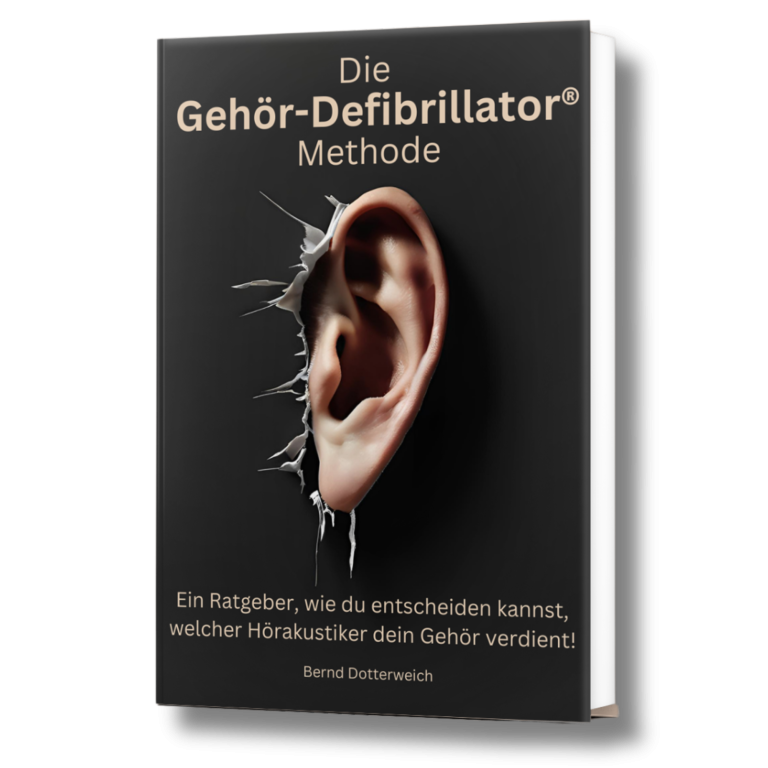 Buchcover mit einem Ohr und dem Titel „Die Gehör-Defibrillator Methode“.